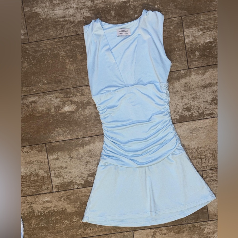 Peppermayo Light Blue Ruched Mini Dress